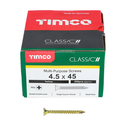 TIMCO Classic Screw PZ2 CSK ZYP 4.5 x 45 Gold Pack 200