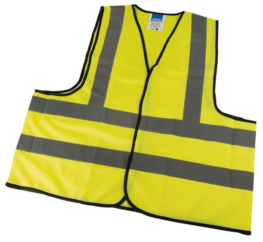 73742 Draper High Visibility Traffic Waistcoat to EN471 Class 2L, Extra Large HVWC/B Waistcoats Professional Trade DIY Workshop Garage Use
