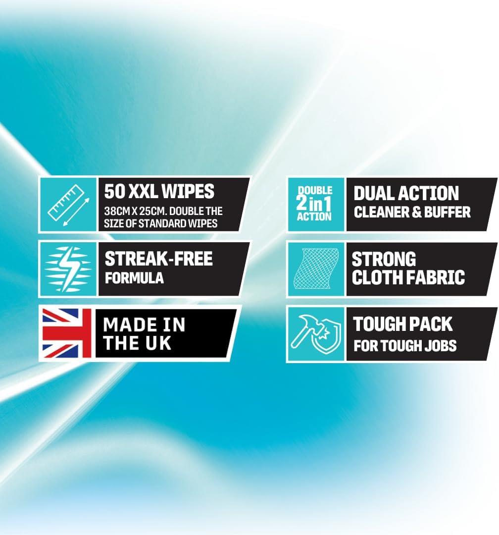 UltraGrime PRO Glass & Stainless Surface Wet Wipes XXL Cloths 50 Pack