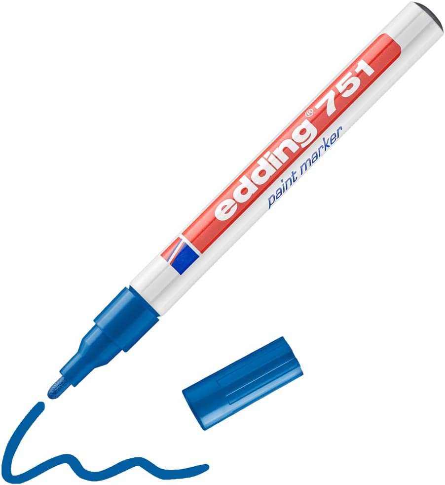 EDDING 751 permanent Paint Marker Pen Bullet TIP - Blue - All Surfaces Marking