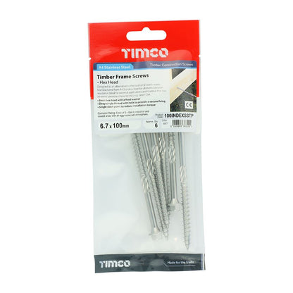 TIMCO Hex Head Timber Screw - A4 SS 6.7 x 100 Pack 6
