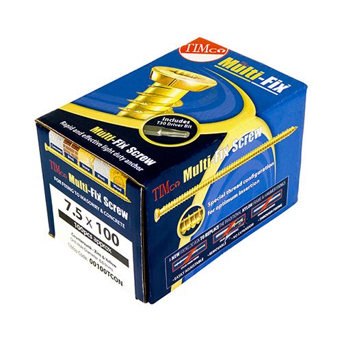 TIMCO Multi-Fix Concrete Screw - ZYP 7.5 x 100 Gold Pack 100