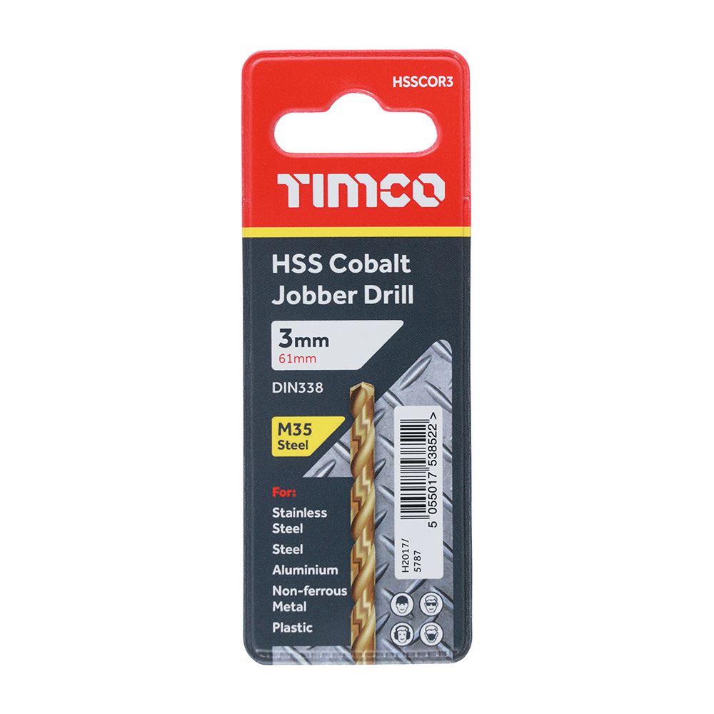 TIMCO HSS-CO Jobber Drill Bit Cobalt 3.0mm Pack 1