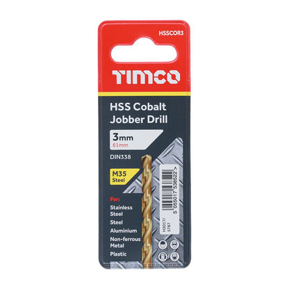 TIMCO HSS-CO Jobber Drill Bit Cobalt 3.0mm Pack 1