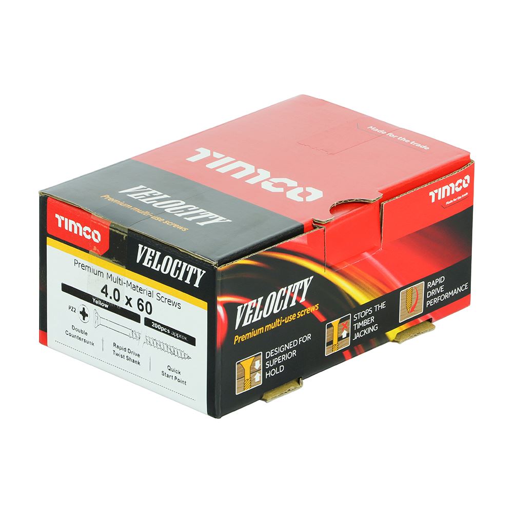 TIMCO Velocity Screw PZ2 CSK ZYP 4.0 x 60 Gold Pack 200