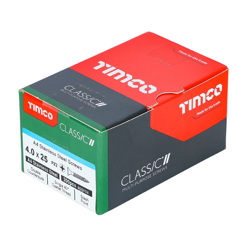 TIMCO Classic Screw PZ2 CSK A4 SS 4.0 x 25 Pack 200