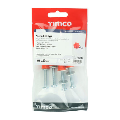 TIMCO Multi-Fix Stella Fixing Red M5 x 80 Pack 4