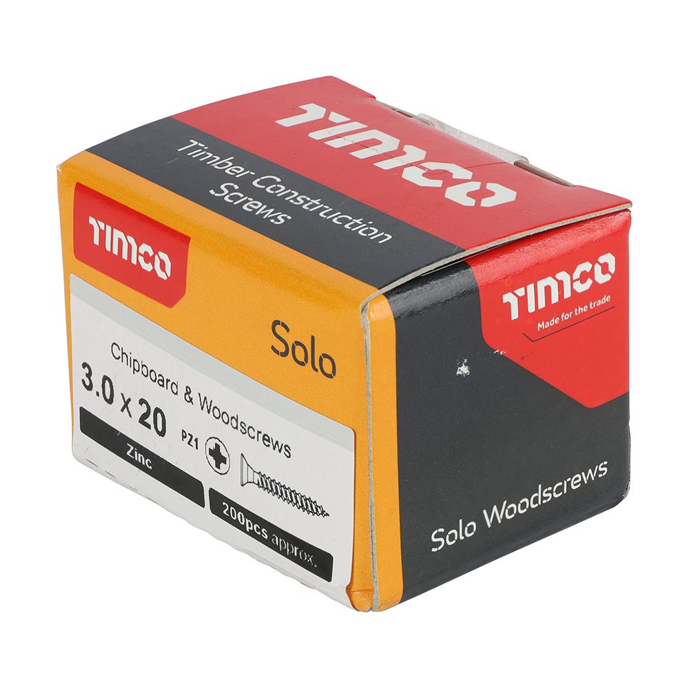 TIMCO Solo Woodscrew PZ1 CSK Zinc 3.0 x 20 Silver Pack 200