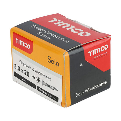 TIMCO Solo Woodscrew PZ1 CSK Zinc 3.0 x 20 Silver Pack 200