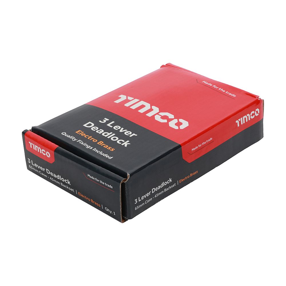 TIMCO 3 Lever Deadlock E. Brass 65mm Pack 1