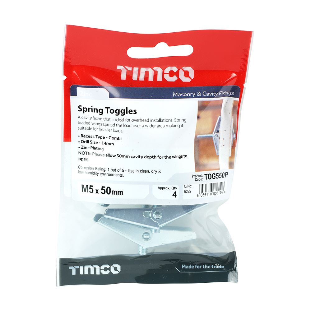 TIMCO Spring Toggle - BZP M5 x 50 Silver Pack 4