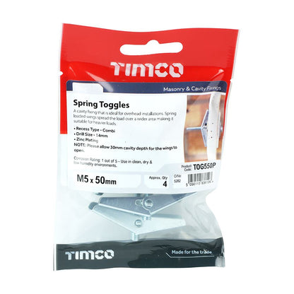 TIMCO Spring Toggle - BZP M5 x 50 Silver Pack 4