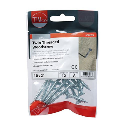 TIMCO Twin Woodscrew PZ2 CSK - BZP 10 x 2 Silver Pack 12