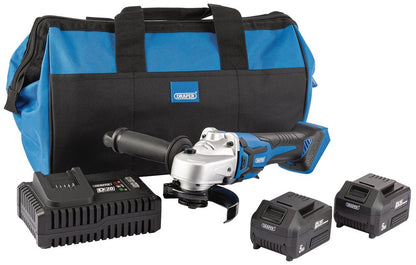 DRAPER 99730 - D20 20V 115mm Brushless Grinder Kit (+2 x 5Ah Batteries, Charger and Bag)