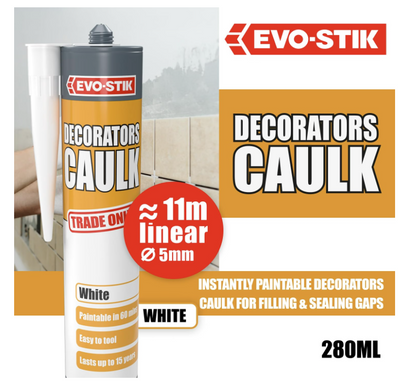 EVO-STIK Decorators Caulk White 280ml Flexible Fast Dry Paintable Gap & Crack Filler for Skirting Boards Windows Doors