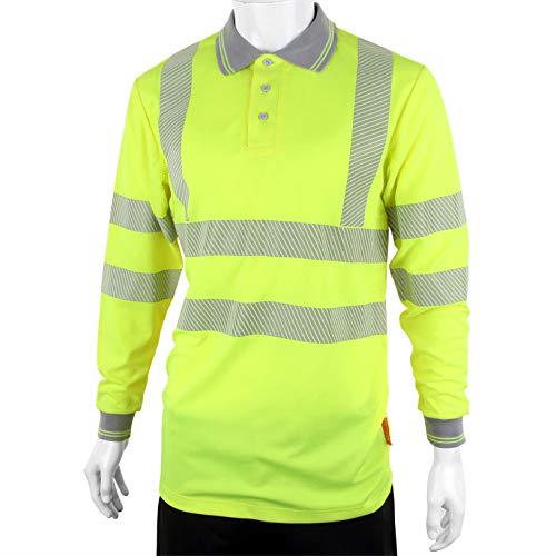 Beeswift Executive Hi Vis Long Sleeve Polo Shirt Yellow Reflective Safety Workwear for Construction Rail Highway Warehousing and Industrial Applications