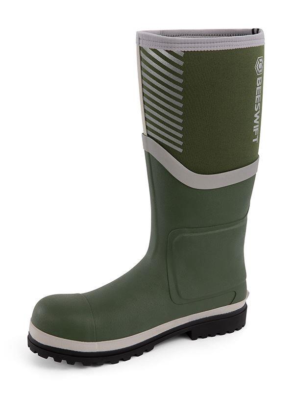 Beeswift Neo Force CF501 Neoprene Safety Wellington Boots | Black/Orange or Green/Silver, Waterproof S5S Composite Toe, Size Options