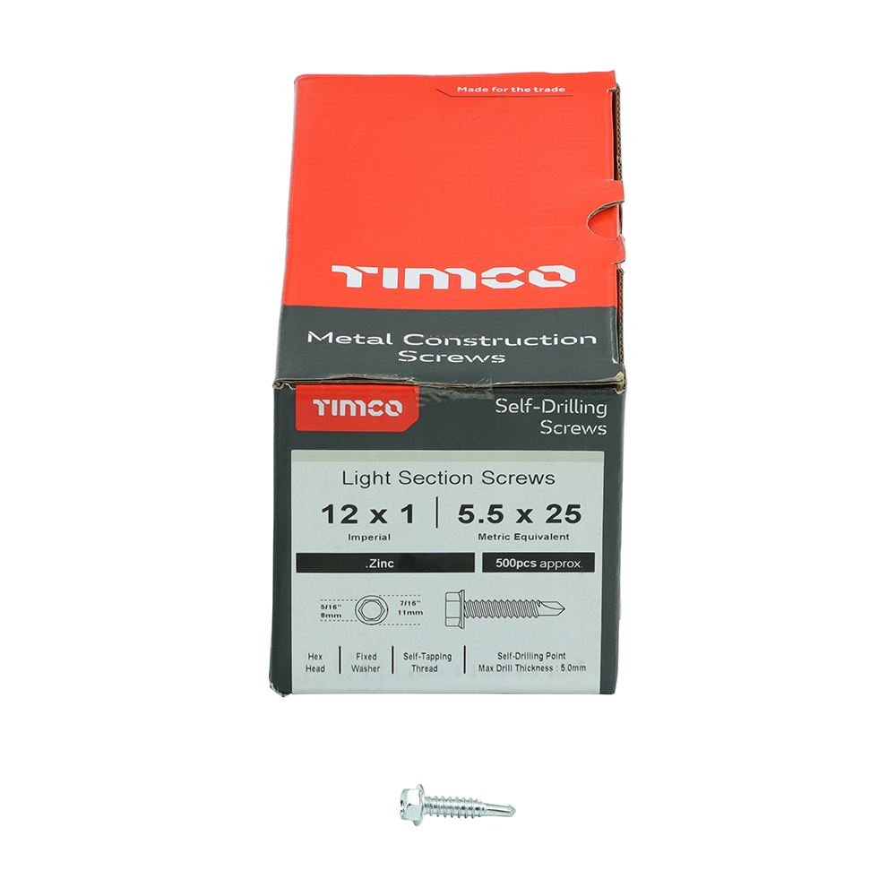 TIMCO Hex Screw S/DRILL No3 Zinc 12 x 1 Silver Pack 500