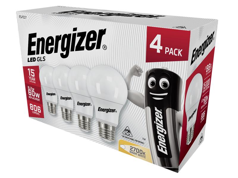 Energizer� S14057 LED ES (E27) Opal GLS Non-Dimmable Bulb, Warm White 806 lm 8.2W (Pack 4)