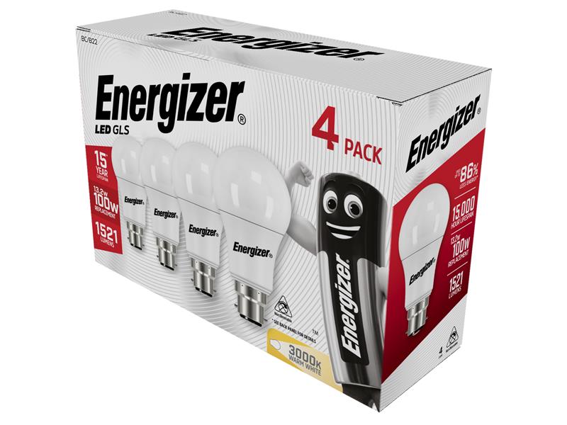 Energizer� S14423 LED BC (B22) Opal GLS Non-Dimmable Bulb, Warm White 1521 lm 13.2W (Pack 4)