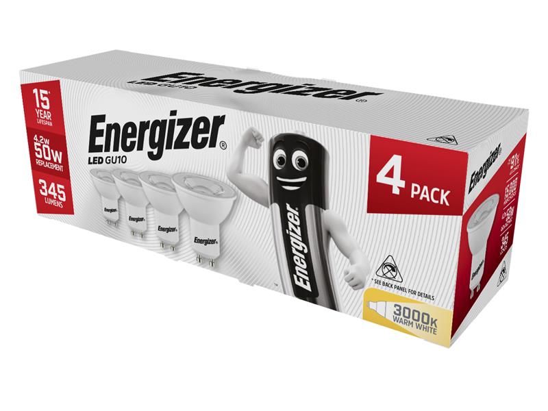 Energizer� S14425 LED GU10 50� Non-Dimmable Bulb, Warm White 345 lm 4.2W (Pack 4)