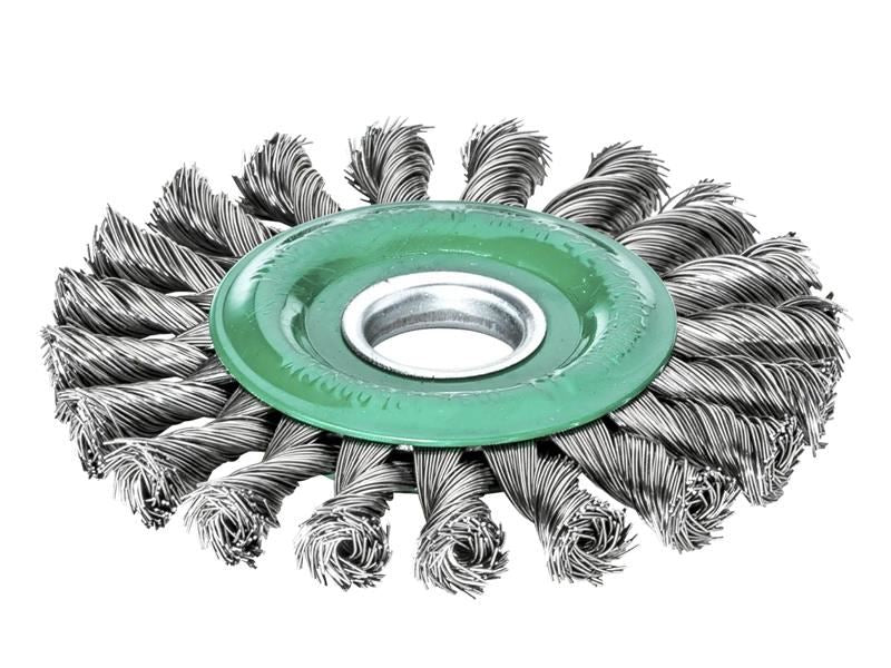 Lessmann 472.811 Knot Wheel Brush 115 x 14mm 22.2mm Bore, 0.50 Stainless Steel Wire