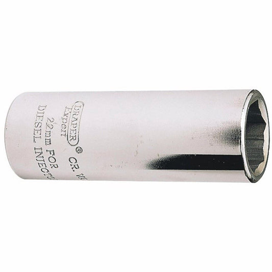 39046 Draper Expert Expert Diesel Injector Socket, 1/2 Sq. Dr., 22mm HTD-MM Diesel Injector Sockets Professional Trade DIY Workshop Garage Use