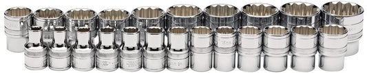 34561 Draper Expert Expert Loose Metric Socket Set, 1/2 Sq. Dr., Polished Chrome (23 Polished Chrome Socket Sets Professional Trade DIY Workshop Gar