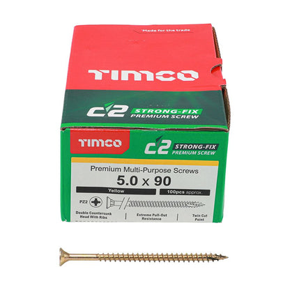 TIMCO C2 Strong-Fix PZ2 CSK ZYP 5.0 x 90 Gold Pack 100