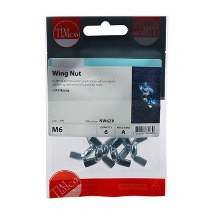 TIMCO Wing Nut - BZP M6 Silver Pack 6