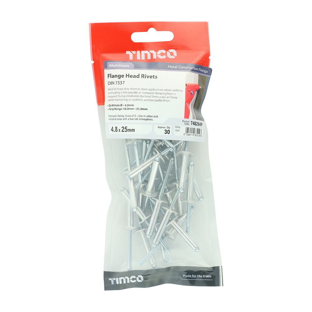 TIMCO Rivets - Flange Head - Alumin. 4.8 x 25 Pack 30
