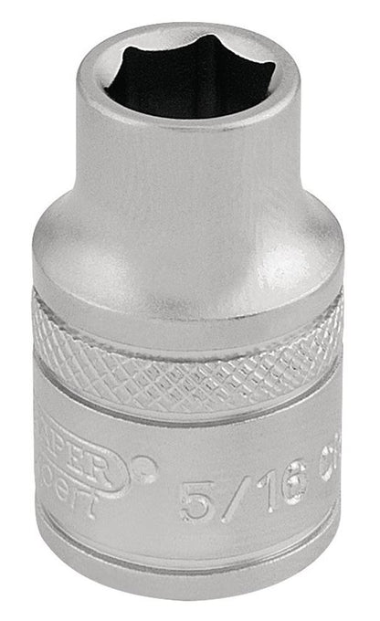 Draper 5/16 6PT SOCKET 3/8 DR-PCKD 16549 3/8" Sq. Dr. Imperial Sockets (Micro Satin Chrome)