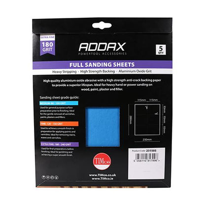 TIMCO Full Sanding Sheets P180 230 x 280mm Red Pack 5