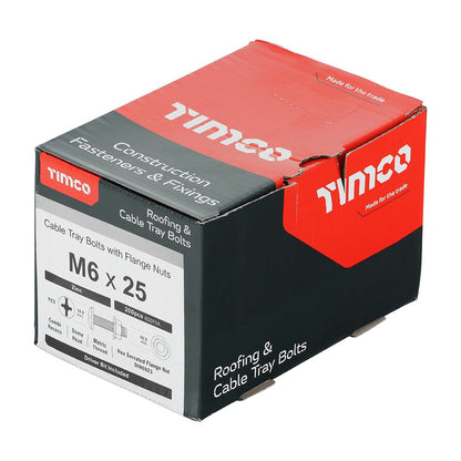 TIMCO Cable Tray Bolt & F/Nut Zinc M6 x 25 Silver Pack 200
