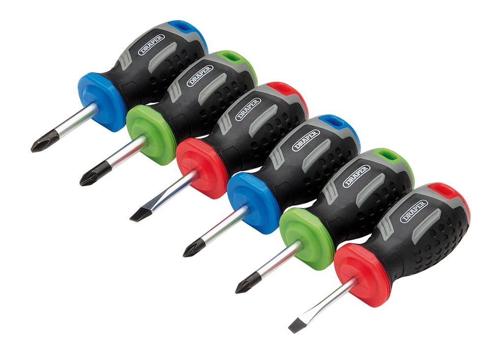 Draper SET 2 - 6PC SET - STUBBY Stubby Soft Grip Screwdriver Set (6 Piece)