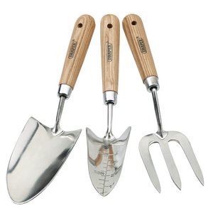 Draper HAND FORK/2TROWEL ASH 09565 Stainless Steel Hand Fork and Trowels Set With Ash Handles (3 Piece)