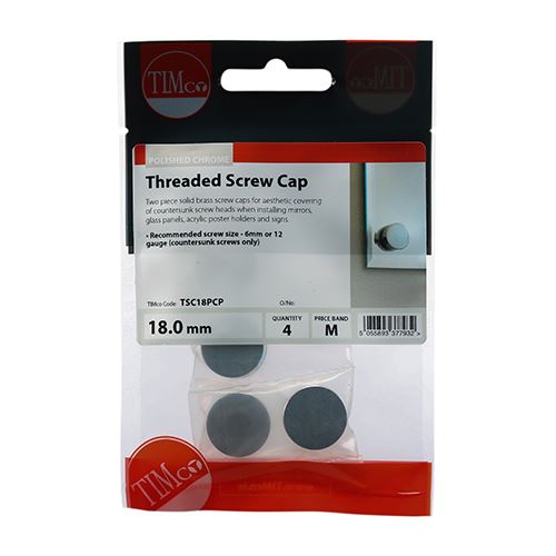 TIMCO Brass Screw Cap - Pol Chrome 18mm Pack 4