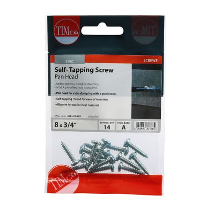 TIMCO S/Tapping Screw PZ2 PAN - BZP 8 x 3/4 Silver Pack 14