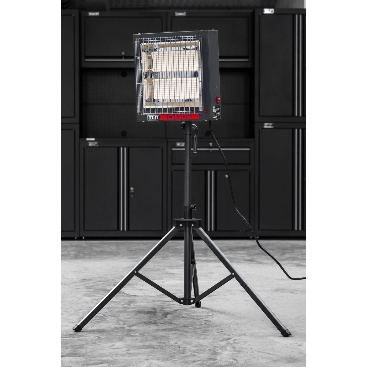 Sealey CH30S Ceramic Heater with Tripod Stand 1.4/2.8kW, 230V | 1400/2800W, 230V - 13A, Thermostat, Timer, Folding, Adjustable