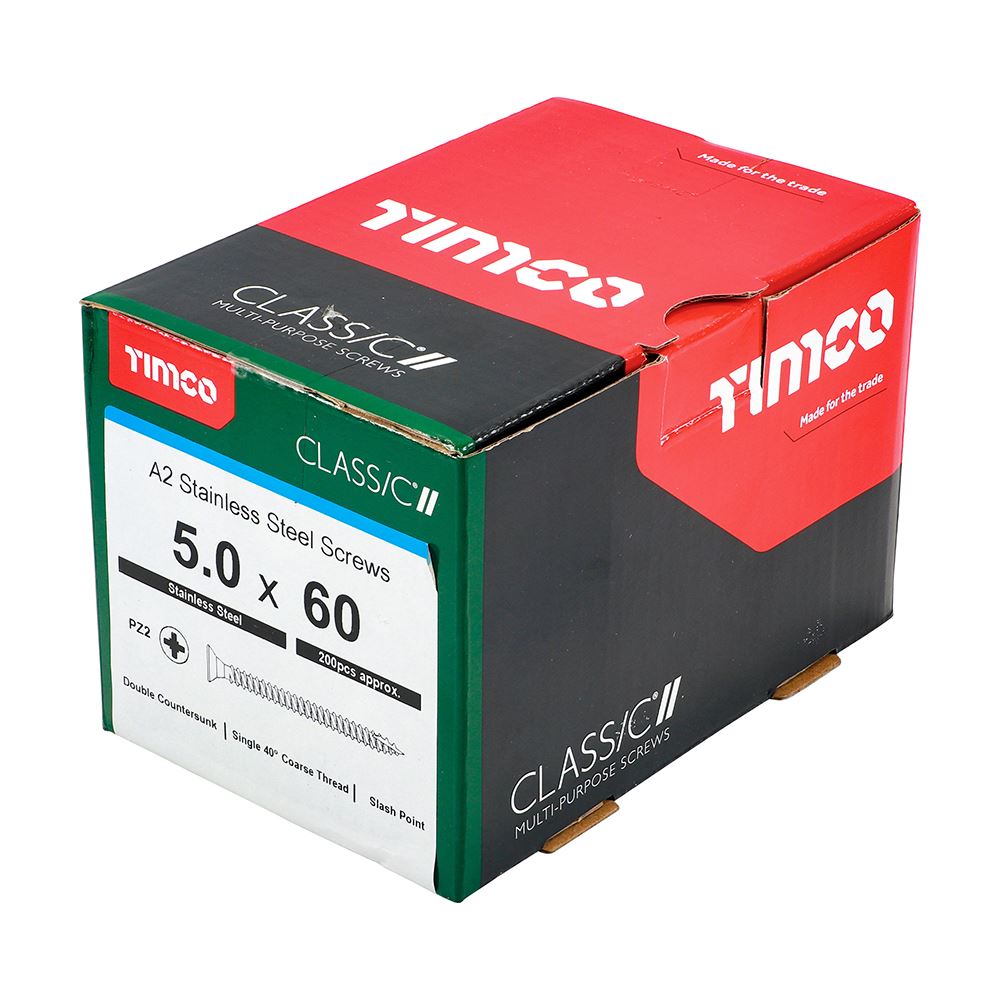 TIMCO Classic Screw PZ2 CSK A2 SS 5.0 x 60 Pack 200