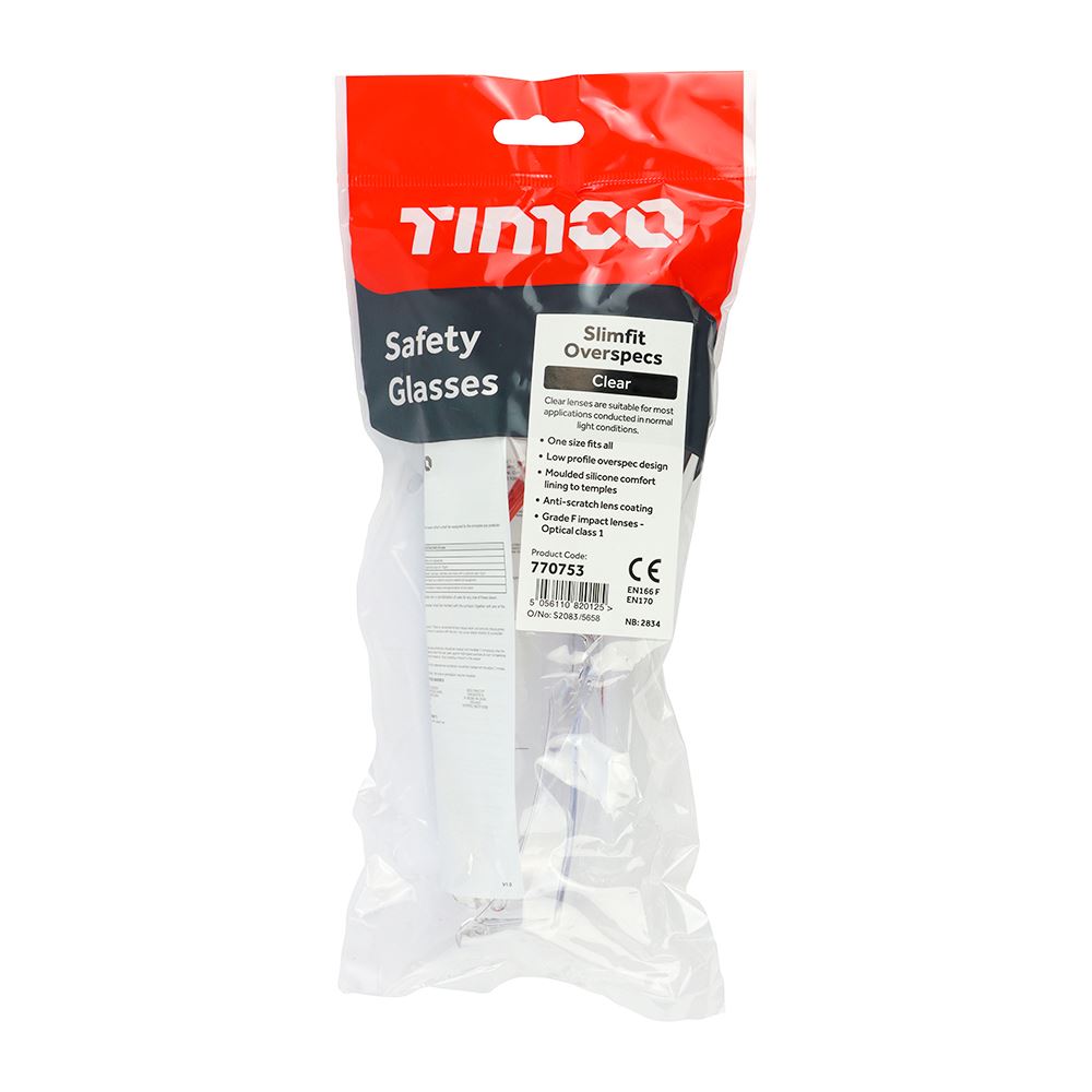 TIMCO Slim Overspecs Safety Glasses One Size Clear Pack 1