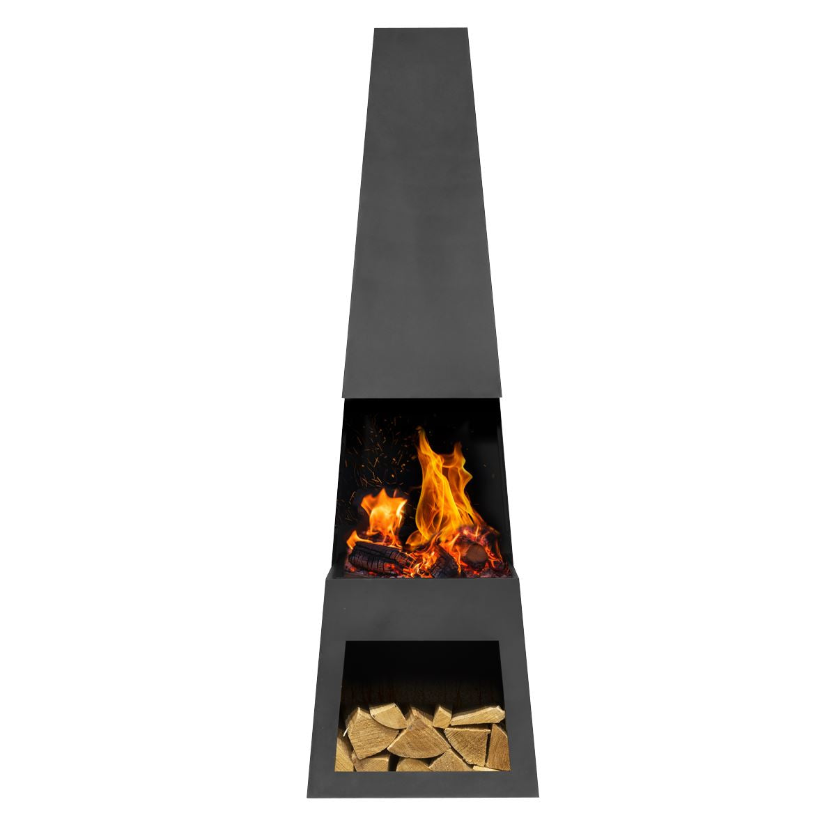 Dellonda DG107 Outdoor Chiminea Fireplace Fire Pit Heater Firewood Storage Black Steel | Stylish chiminea is perfect for relaxing outdoors with family