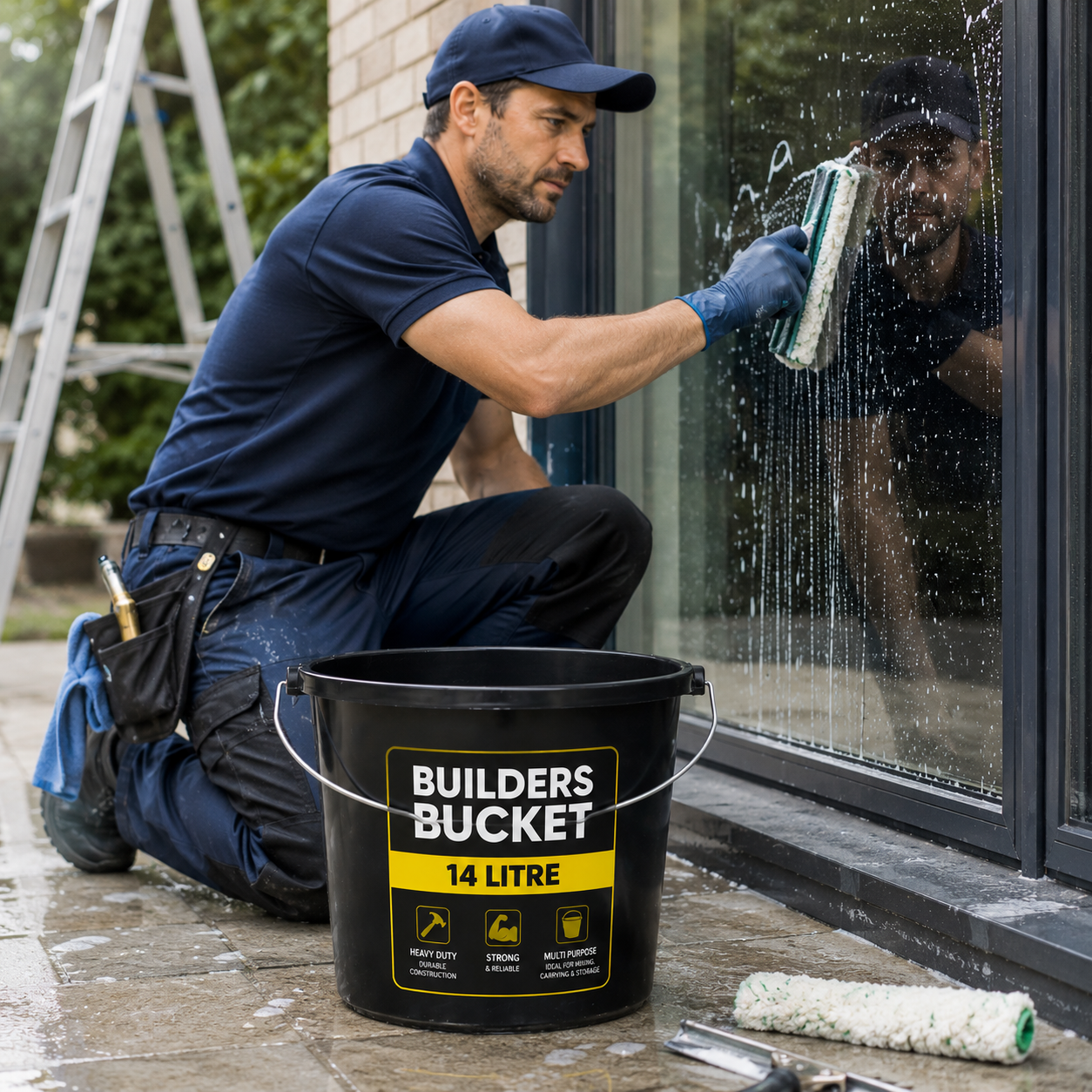 Pack of 5 Yuzet 14L Black Builders Bucket Heavy Duty Plastic Mixing Carry Bucket