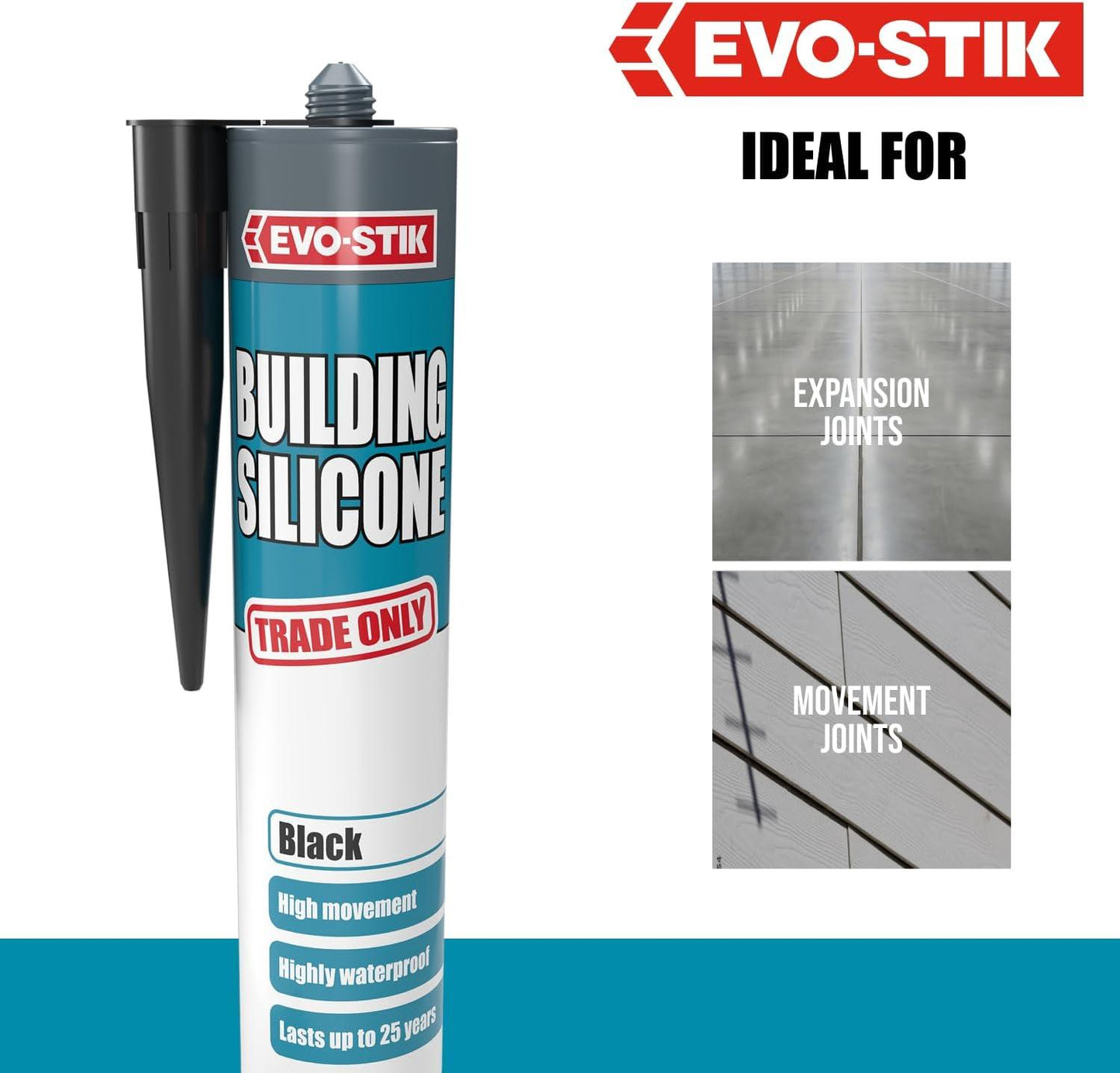 EVO-STIK Building Silicone Sealant Black 290ml Waterproof Adhesive