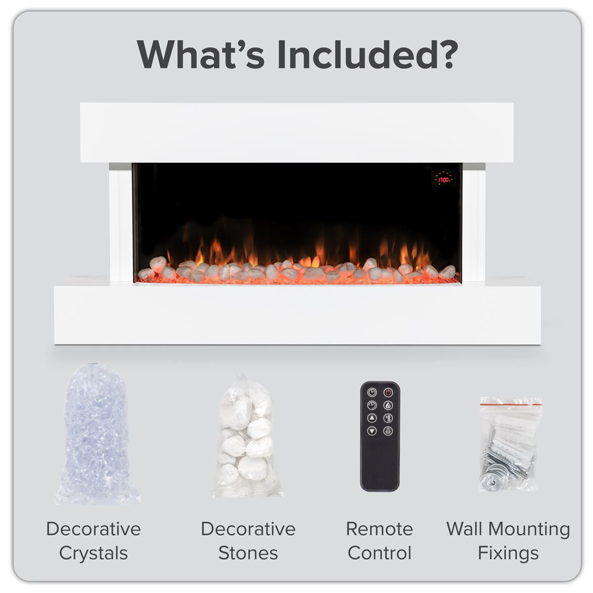 Baridi DH113 Wall Mounting Electric Fireplace with LED Flame Effect 46" - White | 230V~50Hz, Timer, Remote Control | Create a relaxing and cozy space