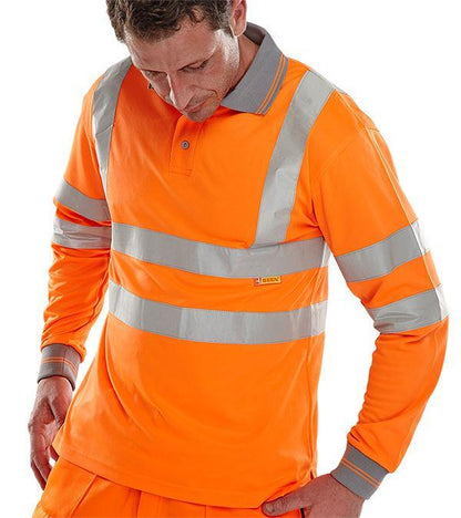 Beeswift BPKSLSEN Long Sleeve Hi Vis Polo Shirt Class 3 Reflective Safety Workwear Available in Saturn Yellow and Orange