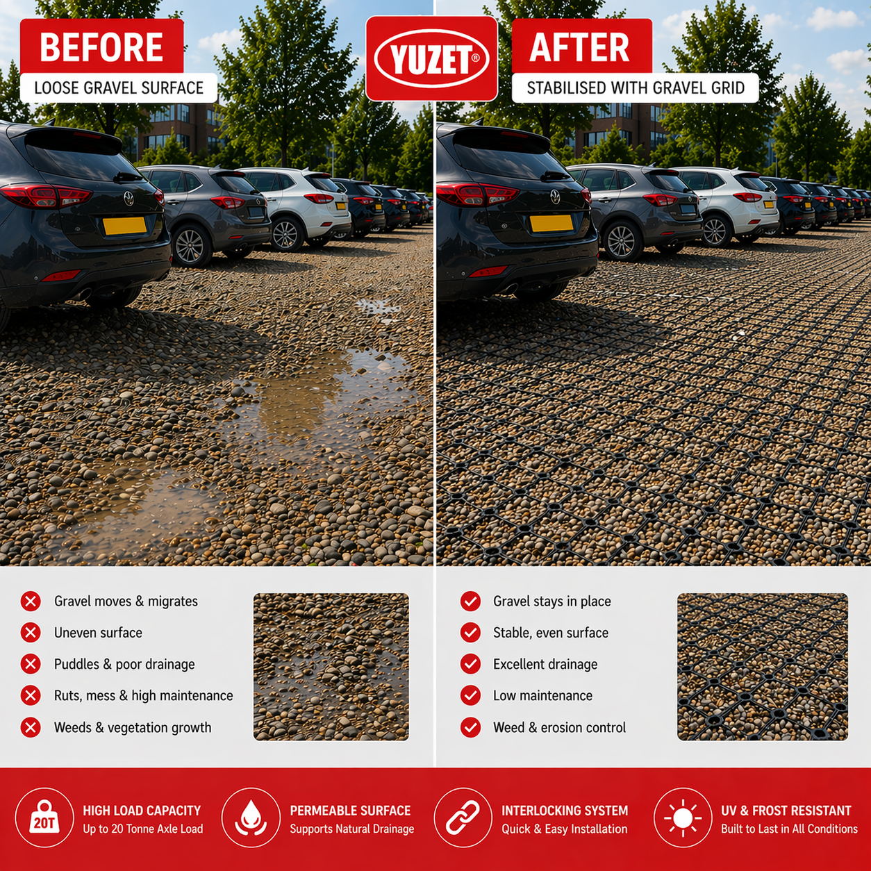 Yuzet Driveway Grid Gravel Grass Reinforcement Pavers Shed Base Car Park