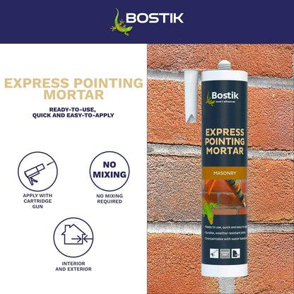 Bostik Express Pointing Mortar 310ml – Grey and Buff Ready-Mixed Masonry Joint Repair for Brick, Stone, Brick Slips and Lead Flashing