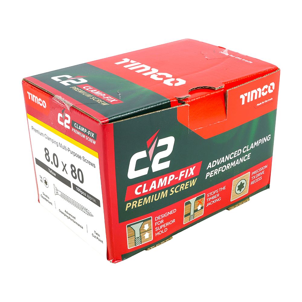 TIMCO C2 Clamp-Fix TX40 CSK ZYP 8.0 x 80 Gold Pack 100