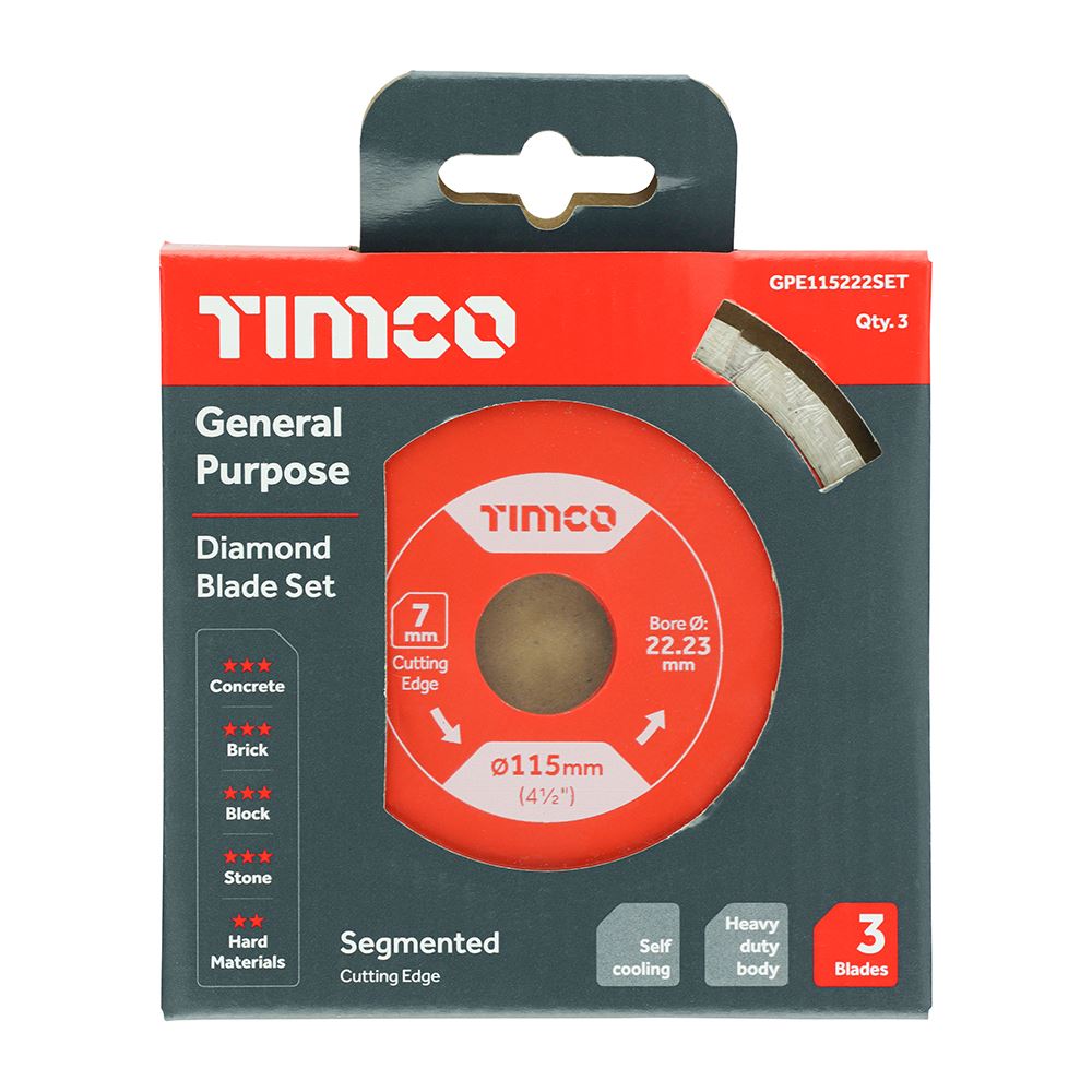 TIMCO GP Diamond Blade Seg Set 115 x 22.2 Pack 3